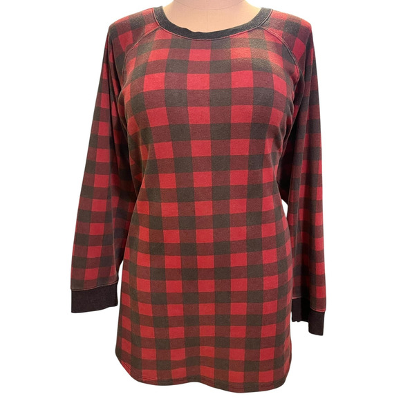 Torrid 0 (size 12) Cozy Fleece Red/Black Buffalo Plaid Tunic Long Sweatshirt Top - Picture 1 of 4